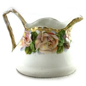 Antique Royal Rudolstadt Prussia Creamer Hand Painted Roses Gold Trim Floral